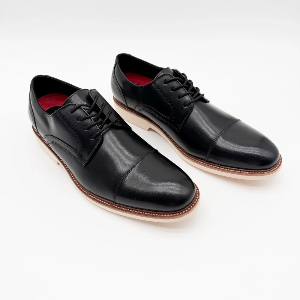 Stacy Adams Wesbridge Leather Cap Toe Oxford Dress Shoes Lace-Up Black 7.5 NEW